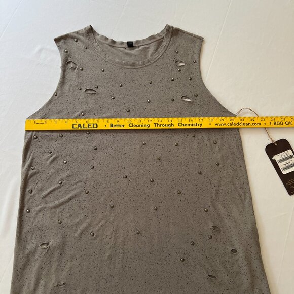 JOHN JOHN Unisex Sleeveless Distressed Jeweled T Shirt Top Gray Sz M NWT - Picture 5 of 16